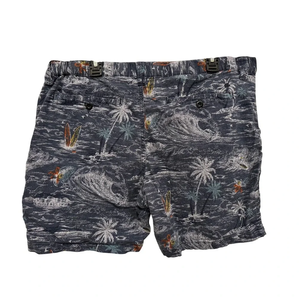 Lucky Brand Mens Navy Tropical Hawaiian Surf Print Linen Blend Shorts Size 36